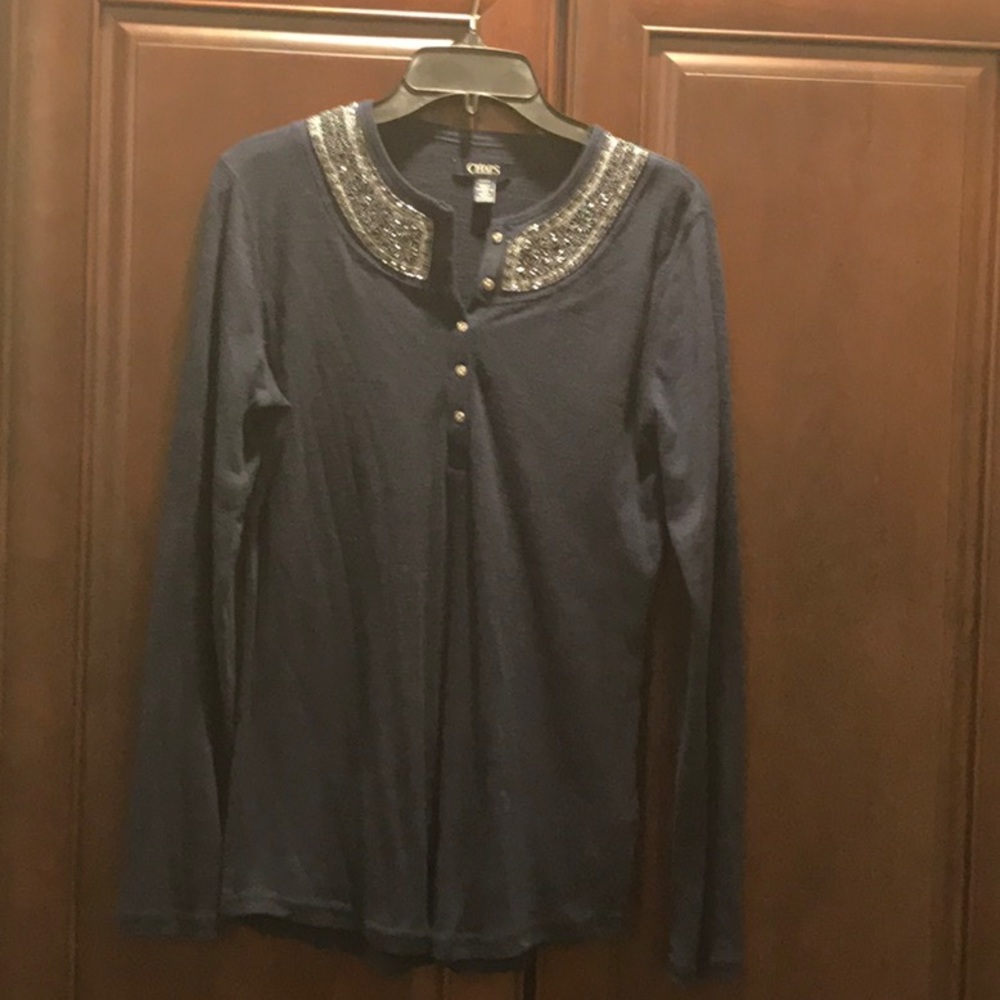 Chaps long sleeve shirt, beading Med navy